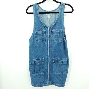 Vintage Amilano Collection Denim Jumper Dress M Zip Up Cargo Pockets Pockets